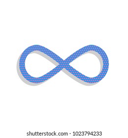 Limitless symbol illustration. Vector. Neon blue icon with cyclamen polka dots pattern with light gray shadow on white background. Isolated.