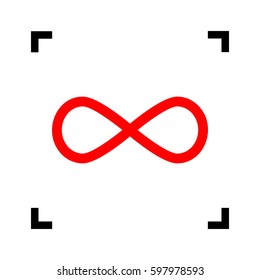 Limitless symbol illustration. Vector. Red icon inside black focus corners on white background. Isolated.