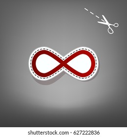 Limitless symbol illustration. Vector. Red icon with for applique from paper with shadow on gray background with scissors.