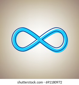 Limitless symbol illustration. Vector. Sky blue icon with defected blue contour on beige background.