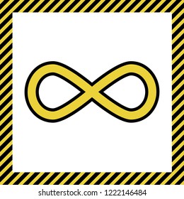 Limitless symbol illustration. Vector. Warm yellow icon with black contour in frame named as under construction at white background. Isolated.