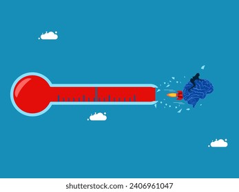 Limitless thinking. businesswoman drives his brain into a rocket and crashes through a thermometer