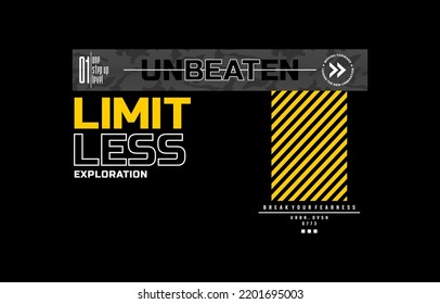 Limitless, Unbeaten, Modern And Stylish Typography Slogan. Colorful Abstract Design Vector Illustration For Print Tee Shirt, Apparels, Background, Typography, Poster And More.