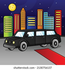 Limo Cartoon Colored Vehicle Illustration