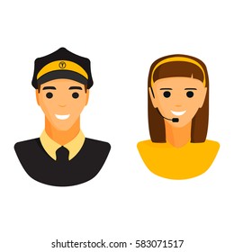 Limo chauffeur taxi driver and dispatcher woman character vector.