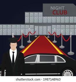 Limo driver in front of night club. vector