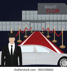 Limo driver in front of night club. vector