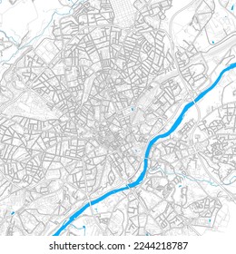 Limoges, Haute-Vienne, France high resolution vector map with editable paths. Bright outlines for main roads. Use it for any printed and digital background. Blue shapes and lines for water.