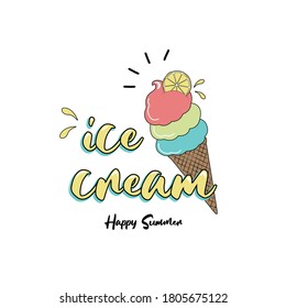 limon ice cream color summer fresh food text line tee illustration art vector