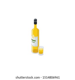 limoncello bottle. Vector 3d isometric, color web icons set, new flat style. Creative illustration design, idea for infographics.