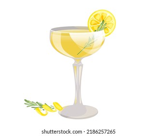 Limoncello Cocktail.Traditional Italian Cocktail With Lemon .Vector Illustration.