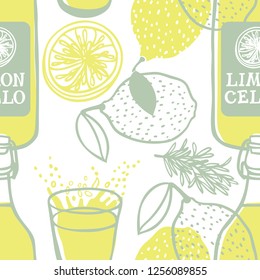 Limoncello Italian traditional lemon drink Seamless pattern set