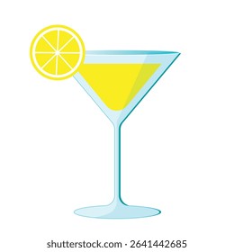Limoncello spritz cocktail with lemon slice vector illustration in flat cartoon style. Lemon liqueur image in glass on isolated background. Italian traditional aperitif for bar and menu.