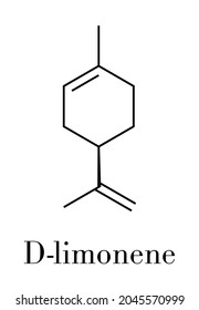 Limonene (D-limonene) citrus scent molecule. Skeletal formula.