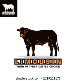 LIMOUSIN BULL LOGO, great silhoutette of cattle standing vector illustrations