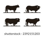 Limousin Cattle Angus and Grass Silhouette Logo Design