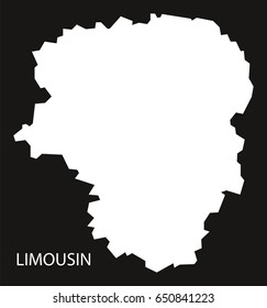 Limousin France map black inverted silhouette illustration