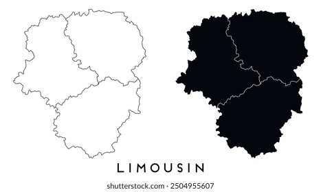 Limousin map of regions districts vector black on white and outline