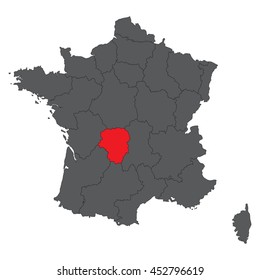 Limousin red on gray France map vector