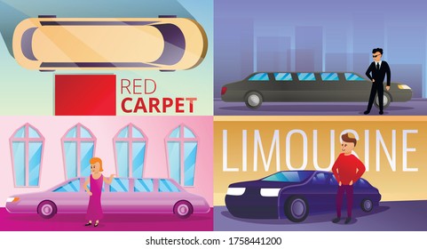 Limousine banner set. Cartoon illustration of limousine vector banner set for web design