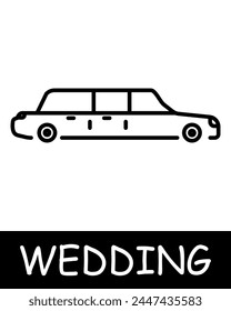 Limousine, car icon. Machine, vehicle, silhouette, simplicity, solemnity and celebration. Concept essence of marriage, portraying the significance of the fateful decision.