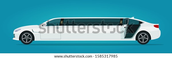 Limousine car with open back door isolated,\
side view. Vector flat style\
illustration.