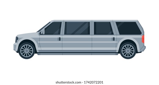 Limousine Car, Premium Luxurious Limo Vehicle, Side View Flat Vector Illustration