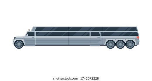 Limousine Car, Premium Luxurious Vehicle, Side View Flat Vector Illustration