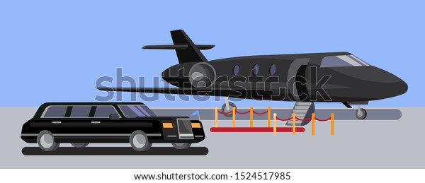 Limousine Car Private Jet Airport Red Stock Vector Royalty Free 1524517985