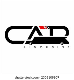 Limousine car silhouette design with word " car ". Limousine car on white background.