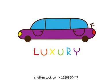 limousine, color inscription luxury, simple cartoon illustration