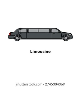 Limousine – Flat limousine icon, side view, elongated car, white background