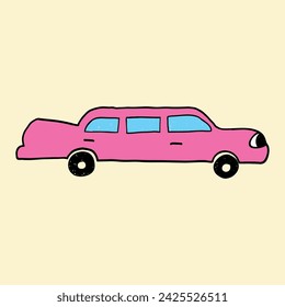 Ilustración vectorial dibujada a mano de limusina. Divertido coche de dibujos animados. 