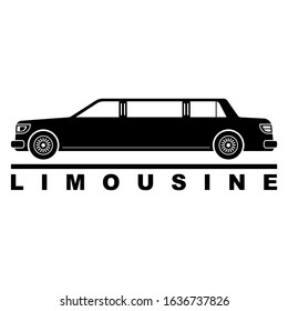 Limousine icon. Black silhouette. Side view. Vector drawing. Isolated object on a white background. Isolate.