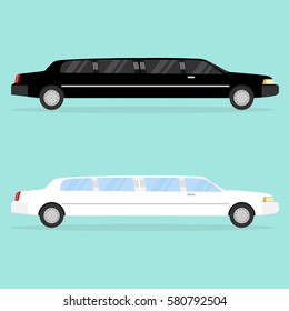 Limousine, limousine icon, long car, red carpet, celebrities. Flat design, vector illustration, vector.