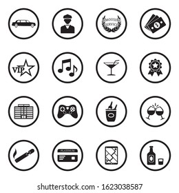 Limousine Icons. Black Flat Design In Circle. Vector Illustration.