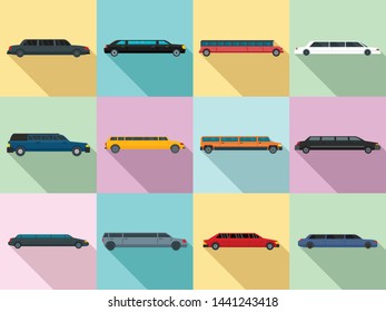 Limousine icons set. Flat set of limousine vector icons for web design