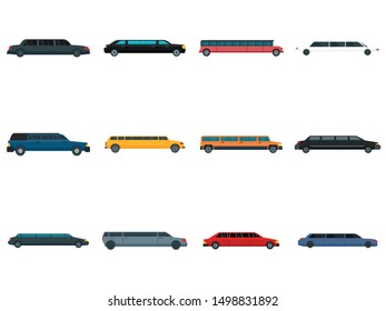 Limousine icons set. Flat set of limousine vector icons for web design