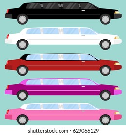 Limousine, a large set of limousines. Flat design, vector illustration, vector.