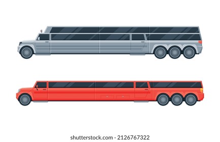 Limousine as Long Wheelbase Luxury Sedan and Urban Transport Vector Set