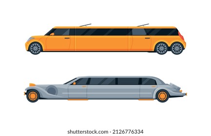 Limousine as Long Wheelbase Luxury Urban Transport Vector Set