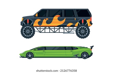 Limousine as Long Wheelbase Luxury Urban Transport Vector Set