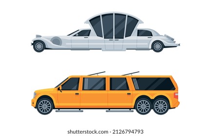 Limousine as Long Wheelbase Luxury Urban Transport Vector Set