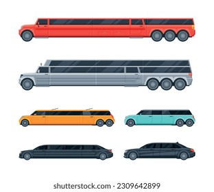 Limousine as Long Wheelbase Luxury Urban Transport Vector Set