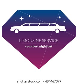 Limousine night service graphic icon sign in chrystal shape. Modern vector illustration and stylish design element