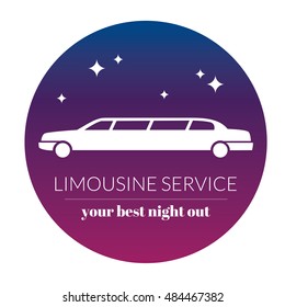 Limousine night service graphic icon sign in round. Modern vector illustration and stylish design element