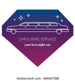 Limousine night service graphic icon sign in chrystal shape. Modern vector illustration and stylish design element