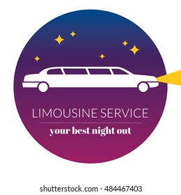 Limousine night service graphic icon sign in round. Modern vector illustration and stylish design element