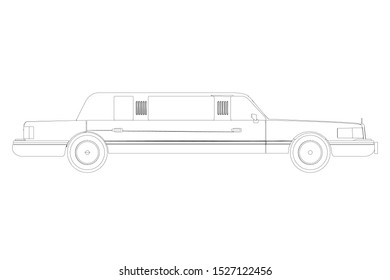 Limousine outline isolated on a white background. Side view. Vector illustration.