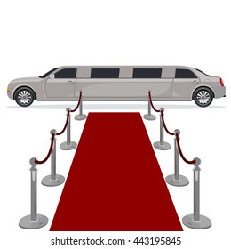 limousine and red carpet concept, flat design, vector illustration